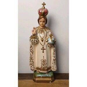 Vintage Large Infant of Prague Jesus Chalkware Catholic Saint Statue Antique 17"